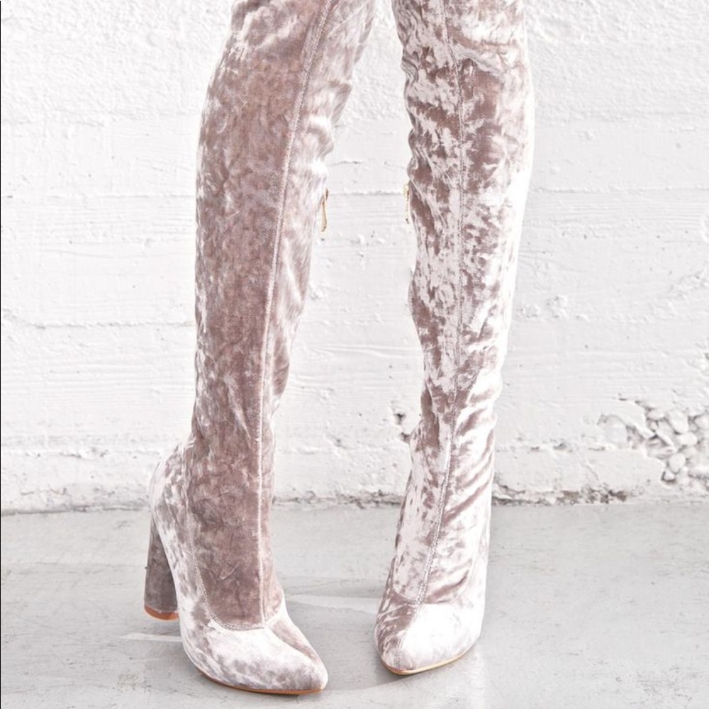 Thigh High Silver Velvet boots